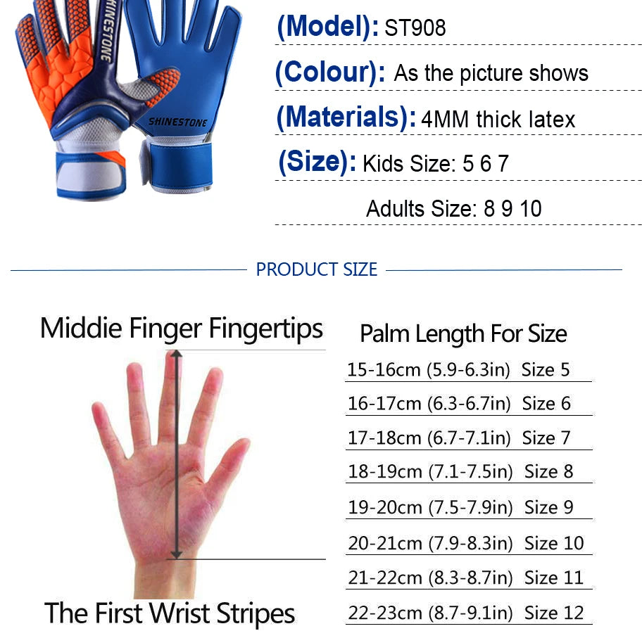 Shinestone Kids Adults Size Soccer Goalkeeper Gloves Professional Thick Latex Football Goalkeeper Gloves With Finger Protection