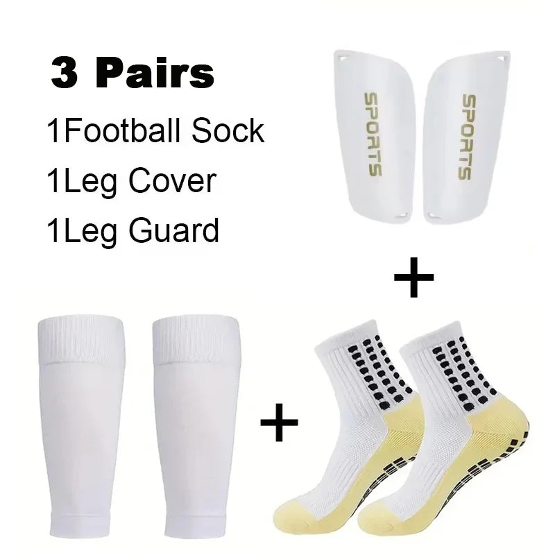 3 Pairs Set Men Grip Soccer Socks and Knee Pads Calf Sleeves Adult Youth Non Slip Leg Shin Guards for Basketball Football Sports
