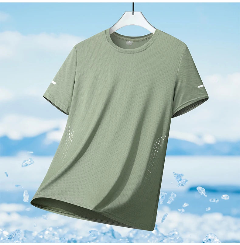 CHRLCK Men's Running Quick Drying T-shirts Breathable Hiking Fishing Tees Soft Elasticity Outdoor Sports Short Shirt Summer
