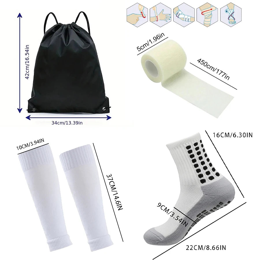 4PCS Set Non-Slip Viscose Football Socks with Drawstring Bag for Men & Women Outdoor Sports Running Basketball Leg Bandage