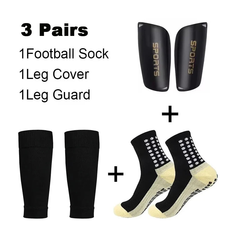 3 Pairs Set Men Grip Soccer Socks and Knee Pads Calf Sleeves Adult Youth Non Slip Leg Shin Guards for Basketball Football Sports