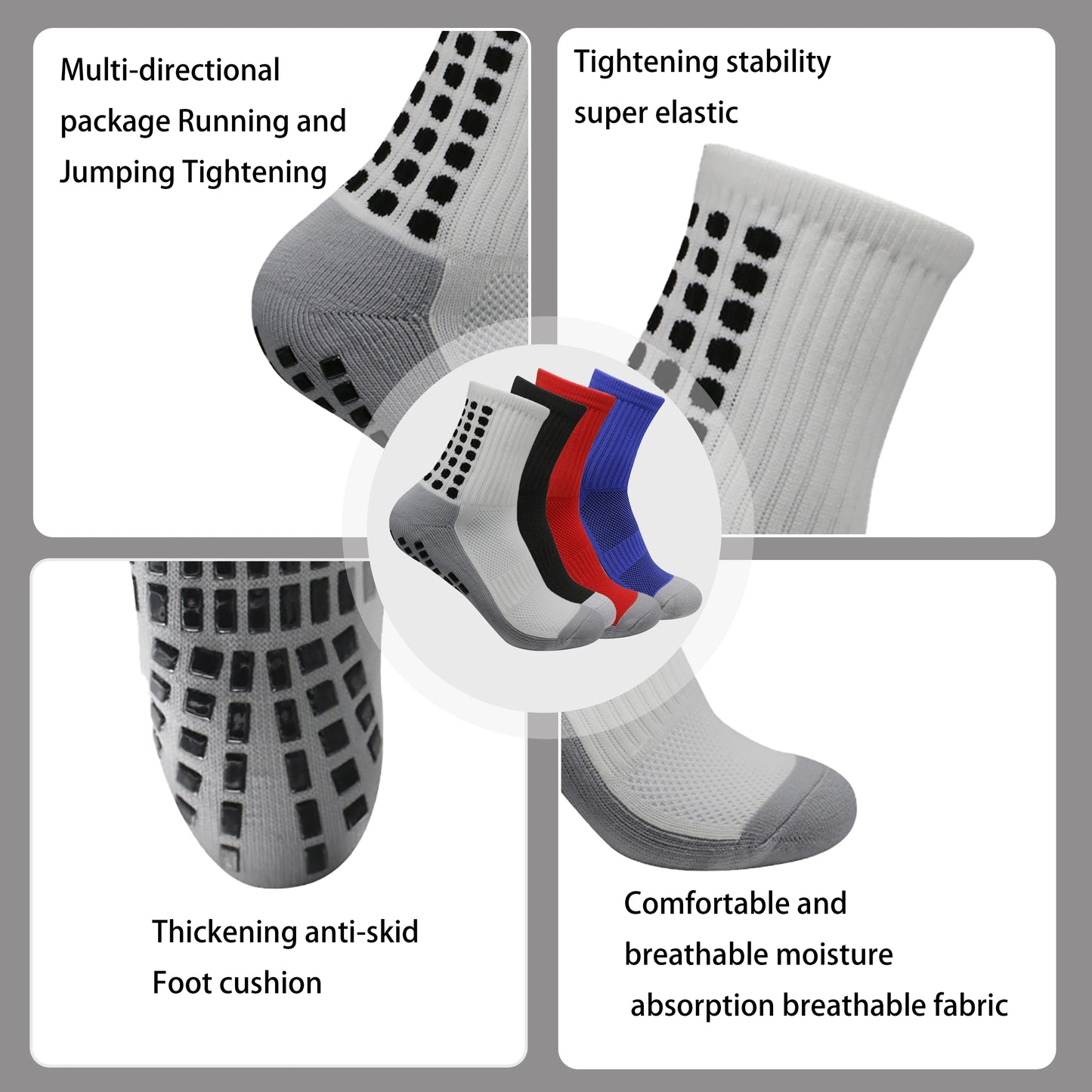 4PCS Set Non-Slip Viscose Football Socks with Drawstring Bag for Men & Women Outdoor Sports Running Basketball Leg Bandage