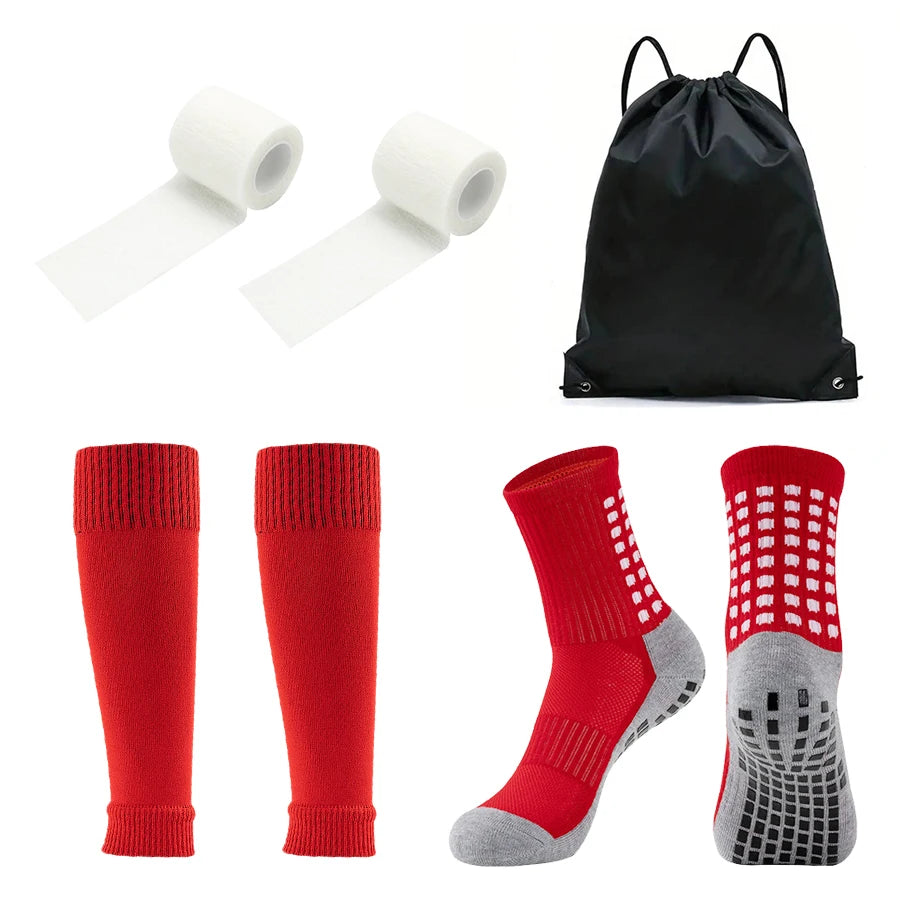 4PCS Set Non-Slip Viscose Football Socks with Drawstring Bag for Men & Women Outdoor Sports Running Basketball Leg Bandage