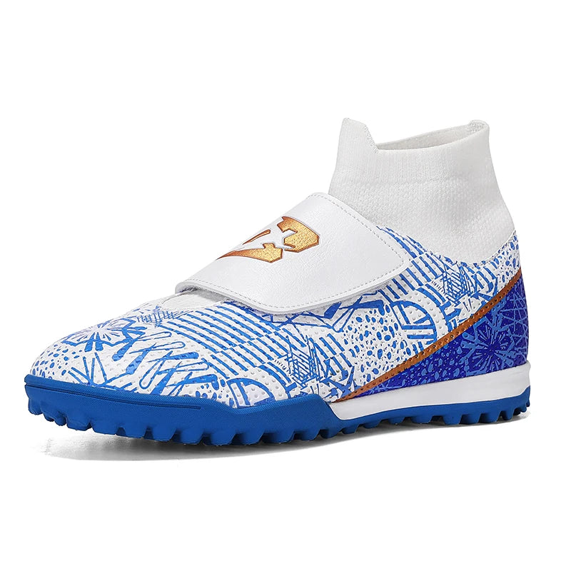High Quality Turf Soccer Shoes Boys Girls High Top HOOK&LOOP Kids Futsal Sneakers Fashion Green TF Football Boots For Children