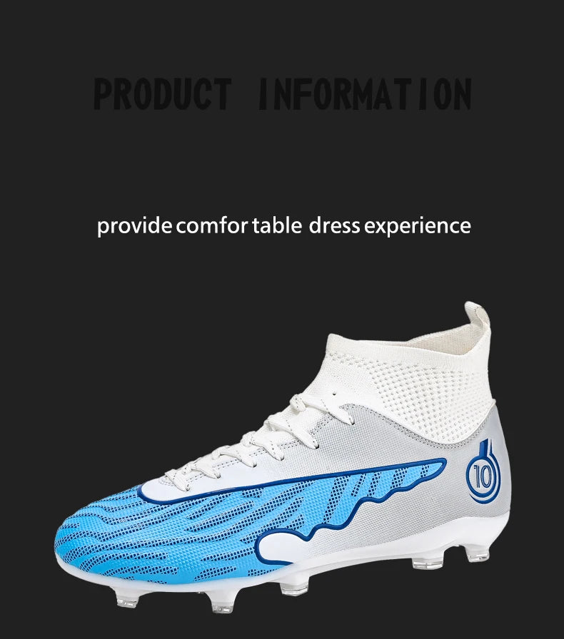 Mens Soccer Cleats Outdoor Lightweight High-Top Training Boots, Professional Athletic Long Spikes and TF Ground Football Shoes