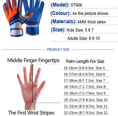 Shinestone Kids Adults Size Soccer Goalkeeper Gloves Professional Thick Latex Football Goalkeeper Gloves With Finger Protection