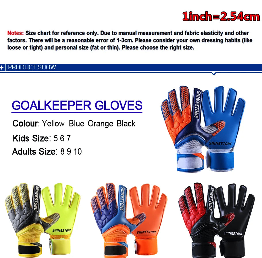 Shinestone Kids Adults Size Soccer Goalkeeper Gloves Professional Thick Latex Football Goalkeeper Gloves With Finger Protection