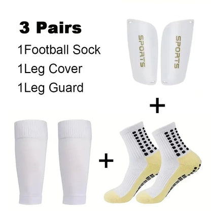 3 Pairs Set Men Grip Soccer Socks and Knee Pads Calf Sleeves Adult Youth Non Slip Leg Shin Guards for Basketball Football Sports
