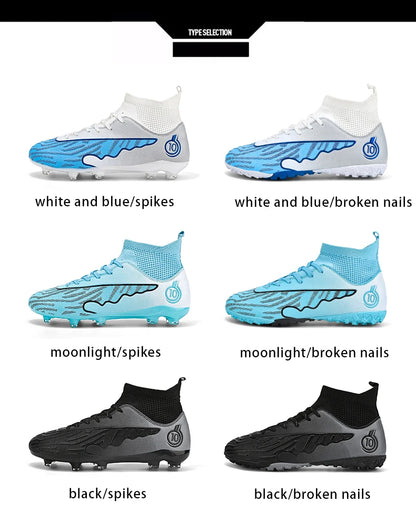Mens Soccer Cleats Outdoor Lightweight High-Top Training Boots, Professional Athletic Long Spikes and TF Ground Football Shoes