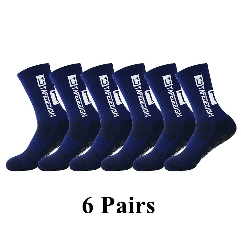 6Pairs/Lot New ANTI SLIP Tapedesign Football Socks Mid Calf Non-Slip Soccer Sport Cycling Sports Mens Sock EU38-44