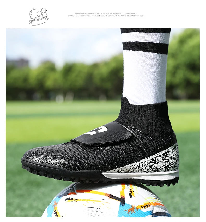 High Quality Turf Soccer Shoes Boys Girls High Top HOOK&LOOP Kids Futsal Sneakers Fashion Green TF Football Boots For Children