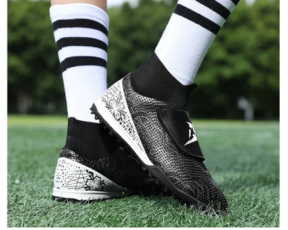High Quality Turf Soccer Shoes Boys Girls High Top HOOK&LOOP Kids Futsal Sneakers Fashion Green TF Football Boots For Children