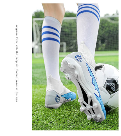 Mens Soccer Cleats Outdoor Lightweight High-Top Training Boots, Professional Athletic Long Spikes and TF Ground Football Shoes