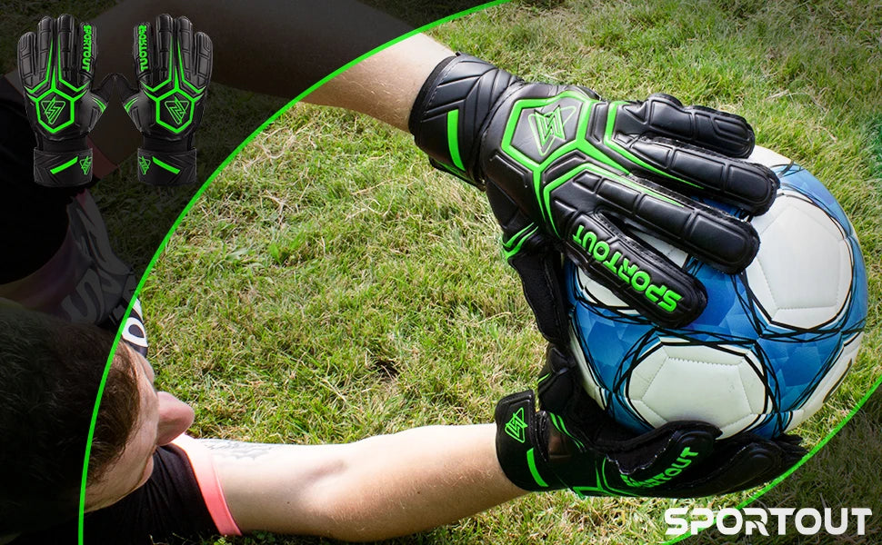 Sportout Goalie Gloves, Goalkeeper Gloves with Fingersave, Soccer Gloves, Breathable Soccer Goalie Gloves, 4mm Latex, for Kids