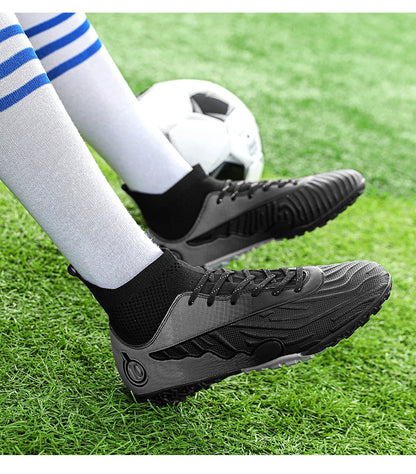 Mens Soccer Cleats Outdoor Lightweight High-Top Training Boots, Professional Athletic Long Spikes and TF Ground Football Shoes