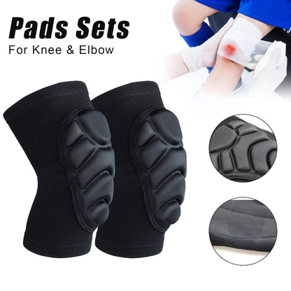1Pair Thick Sponge Knee & Elbow Pads for Kids/Youth - Heavy-Duty Protective Gear for Basketball - Non-Slip Breathable Design