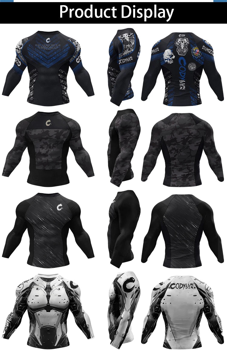 MMA Rash Guard T-shirt Rashguard For Men BJJ Jiu Jitsu & Kickboxing Compression Shirts Sport Boxing Fightwear for Muay Thai Tops