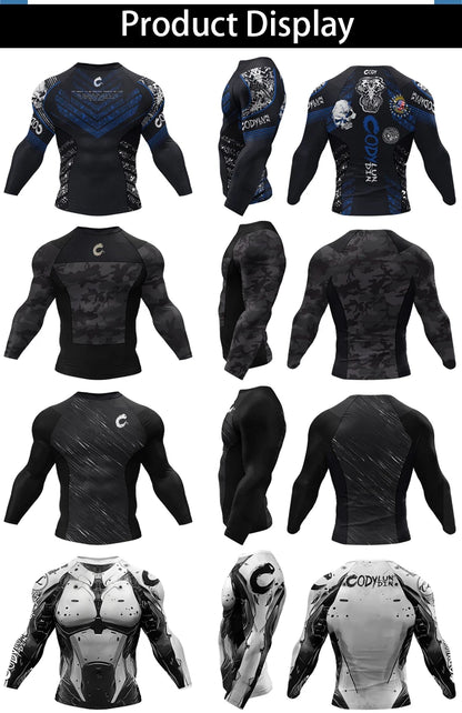 MMA Rash Guard T-shirt Rashguard For Men BJJ Jiu Jitsu & Kickboxing Compression Shirts Sport Boxing Fightwear for Muay Thai Tops