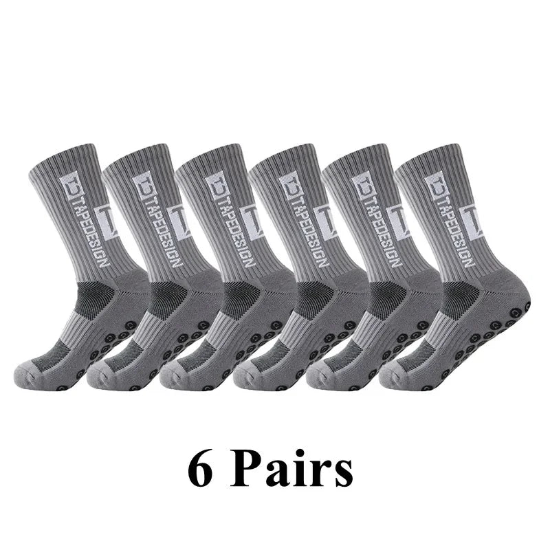 6Pairs/Lot New ANTI SLIP Tapedesign Football Socks Mid Calf Non-Slip Soccer Sport Cycling Sports Mens Sock EU38-44