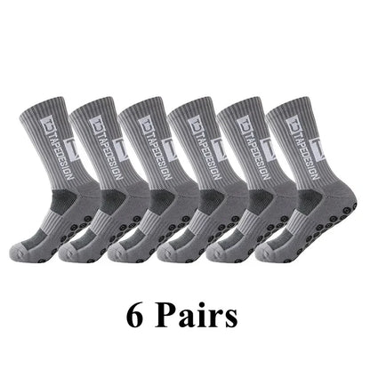 6Pairs/Lot New ANTI SLIP Tapedesign Football Socks Mid Calf Non-Slip Soccer Sport Cycling Sports Mens Sock EU38-44