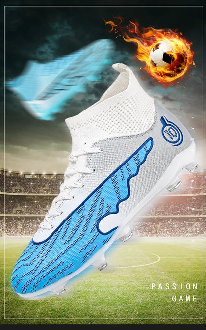 Mens Soccer Cleats Outdoor Lightweight High-Top Training Boots, Professional Athletic Long Spikes and TF Ground Football Shoes