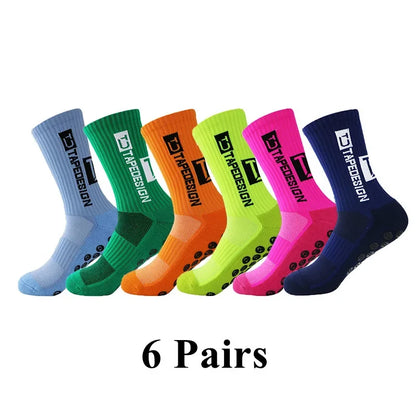 6Pairs/Lot New ANTI SLIP Tapedesign Football Socks Mid Calf Non-Slip Soccer Sport Cycling Sports Mens Sock EU38-44