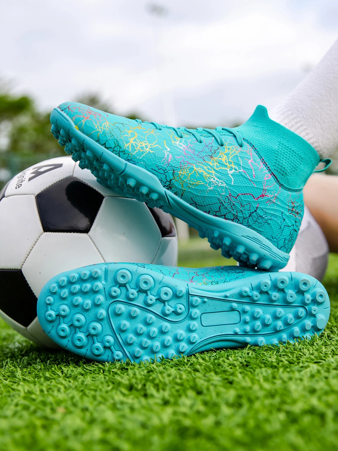 Professional High Top Soccer Shoes for Men, Tf, Broken Nails, Short Nails, Artificial Grass Training, Breathable, Anti Slip