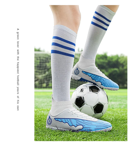 Mens Soccer Cleats Outdoor Lightweight High-Top Training Boots, Professional Athletic Long Spikes and TF Ground Football Shoes