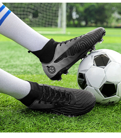 Mens Soccer Cleats Outdoor Lightweight High-Top Training Boots, Professional Athletic Long Spikes and TF Ground Football Shoes