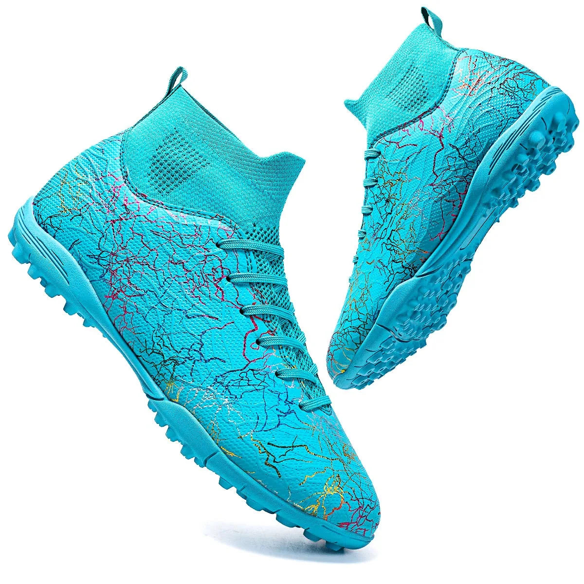 Professional High Top Soccer Shoes for Men, Tf, Broken Nails, Short Nails, Artificial Grass Training, Breathable, Anti Slip