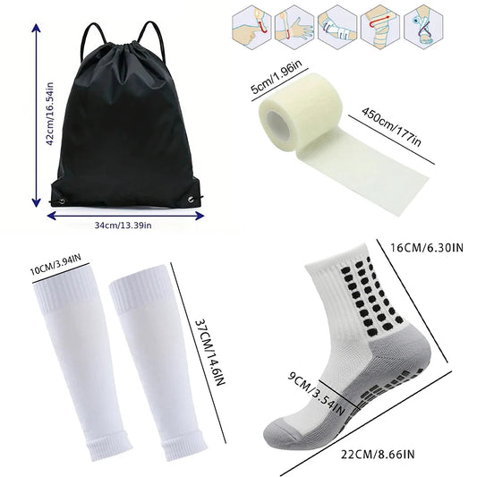 4PCS Set Non-Slip Viscose Football Socks with Drawstring Bag for Men & Women Outdoor Sports Running Basketball Leg Bandage