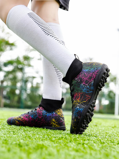 Professional High Top Soccer Shoes for Men, Tf, Broken Nails, Short Nails, Artificial Grass Training, Breathable, Anti Slip