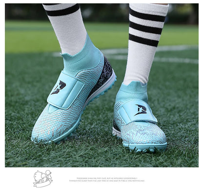 High Quality Turf Soccer Shoes Boys Girls High Top HOOK&LOOP Kids Futsal Sneakers Fashion Green TF Football Boots For Children
