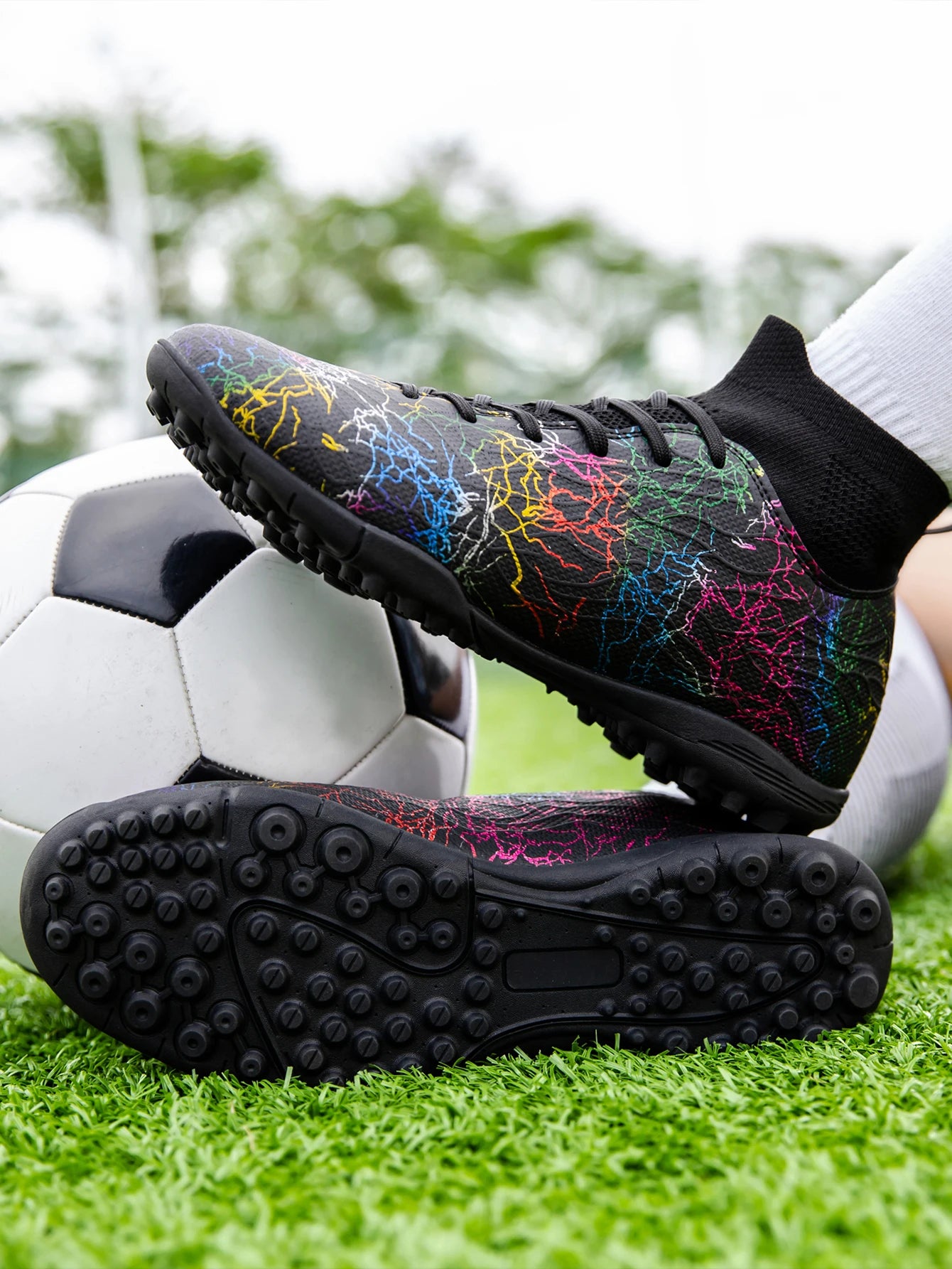Professional High Top Soccer Shoes for Men, Tf, Broken Nails, Short Nails, Artificial Grass Training, Breathable, Anti Slip