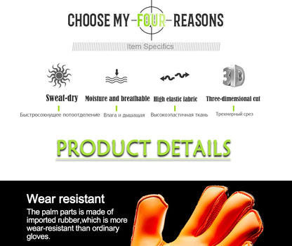 Professional Goalkeeper Gloves Men Women Kids Football Soccer Goalie Gloves 4mm Non-slip Thicken Latex Glove 5 Finger Save Guard