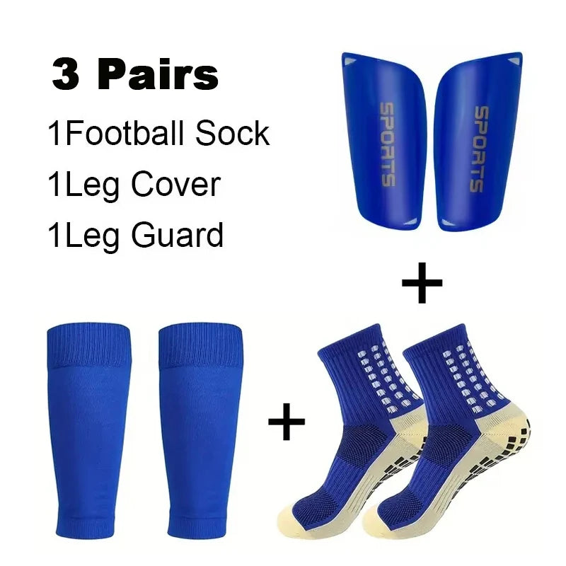 3 Pairs Set Men Grip Soccer Socks and Knee Pads Calf Sleeves Adult Youth Non Slip Leg Shin Guards for Basketball Football Sports
