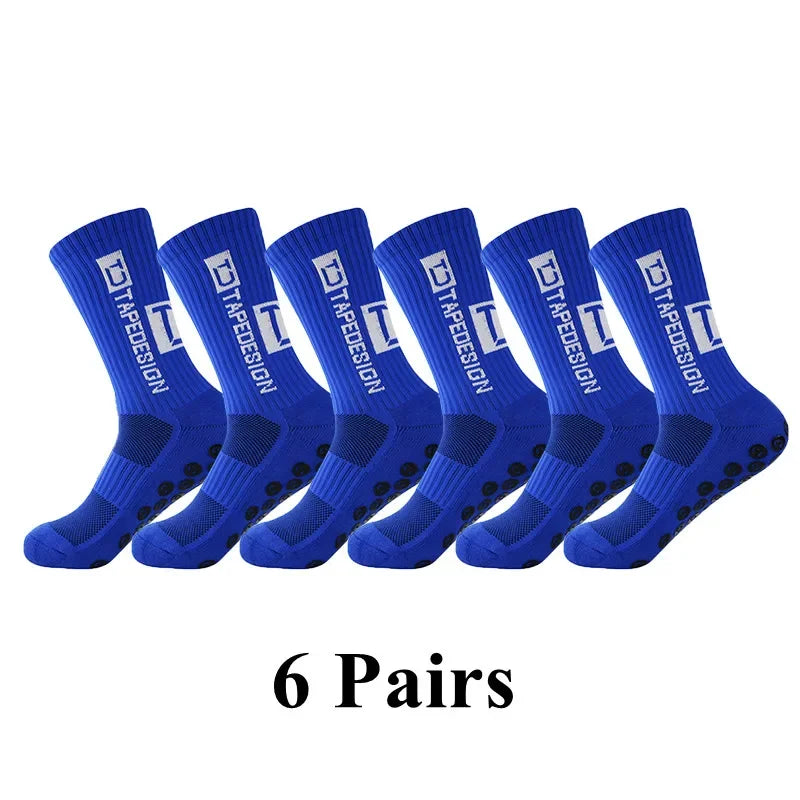 6Pairs/Lot New ANTI SLIP Tapedesign Football Socks Mid Calf Non-Slip Soccer Sport Cycling Sports Mens Sock EU38-44