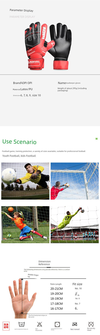 Football Goalkeeper Gloves Goalkeeper Adult and Children Professional Finger Guard Thickened Latex Non Slip Abrasion Resistant Gantry Gloves