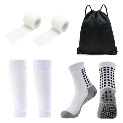 4PCS Set Non-Slip Viscose Football Socks with Drawstring Bag for Men & Women Outdoor Sports Running Basketball Leg Bandage