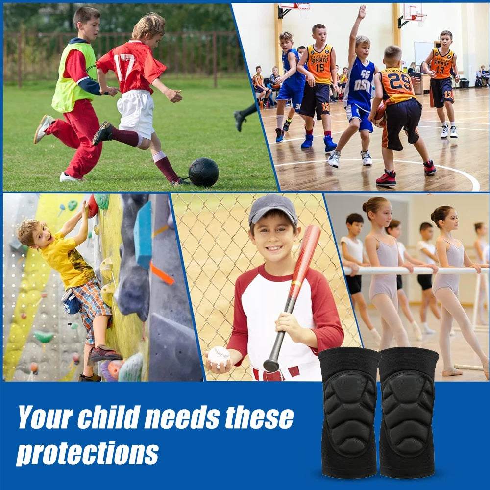 1Pair Thick Sponge Knee & Elbow Pads for Kids/Youth - Heavy-Duty Protective Gear for Basketball - Non-Slip Breathable Design
