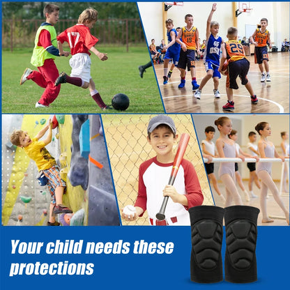 1Pair Thick Sponge Knee & Elbow Pads for Kids/Youth - Heavy-Duty Protective Gear for Basketball - Non-Slip Breathable Design
