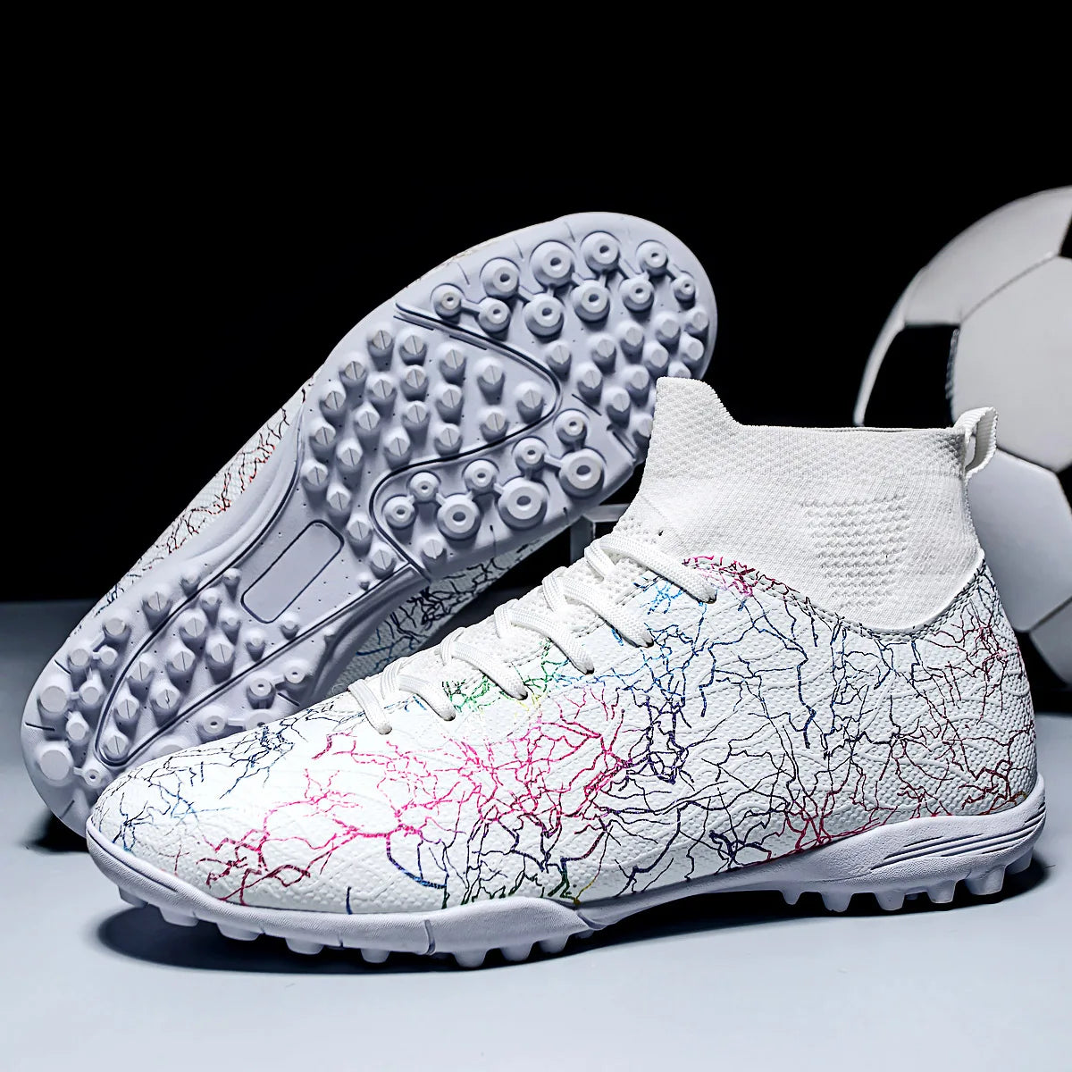 Professional High Top Soccer Shoes for Men, Tf, Broken Nails, Short Nails, Artificial Grass Training, Breathable, Anti Slip