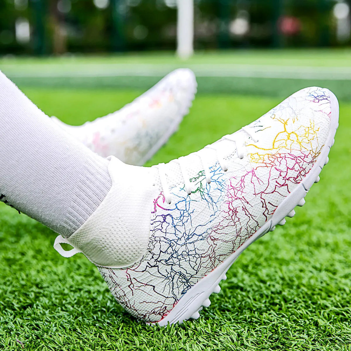 Professional High Top Soccer Shoes for Men, Tf, Broken Nails, Short Nails, Artificial Grass Training, Breathable, Anti Slip