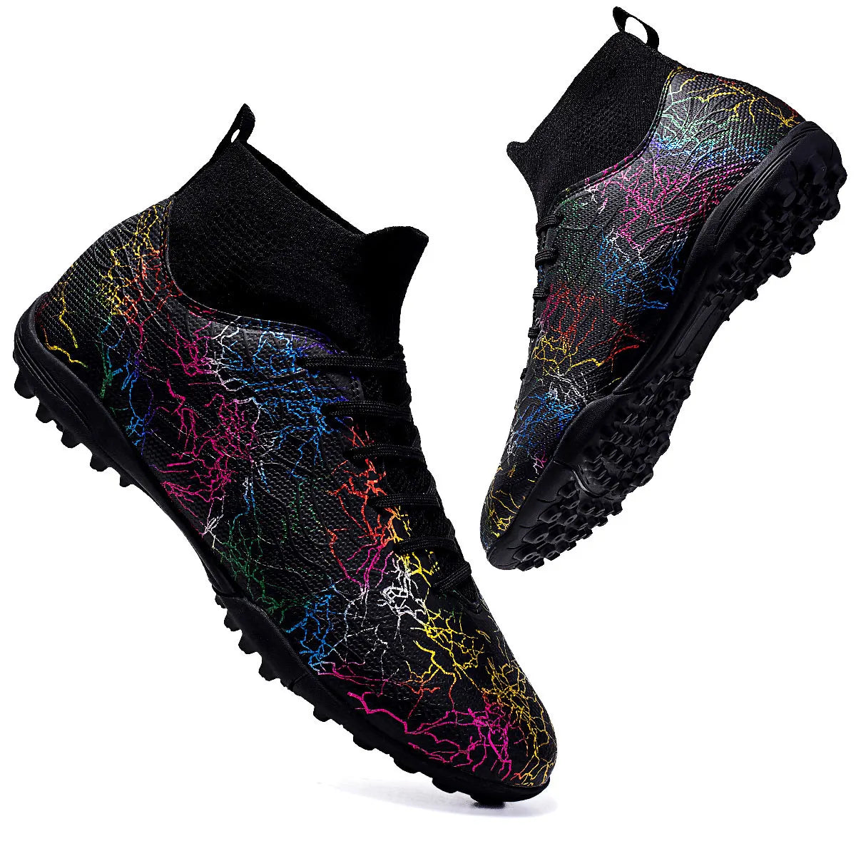 Professional High Top Soccer Shoes for Men, Tf, Broken Nails, Short Nails, Artificial Grass Training, Breathable, Anti Slip