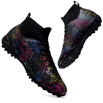 Professional High Top Soccer Shoes for Men, Tf, Broken Nails, Short Nails, Artificial Grass Training, Breathable, Anti Slip