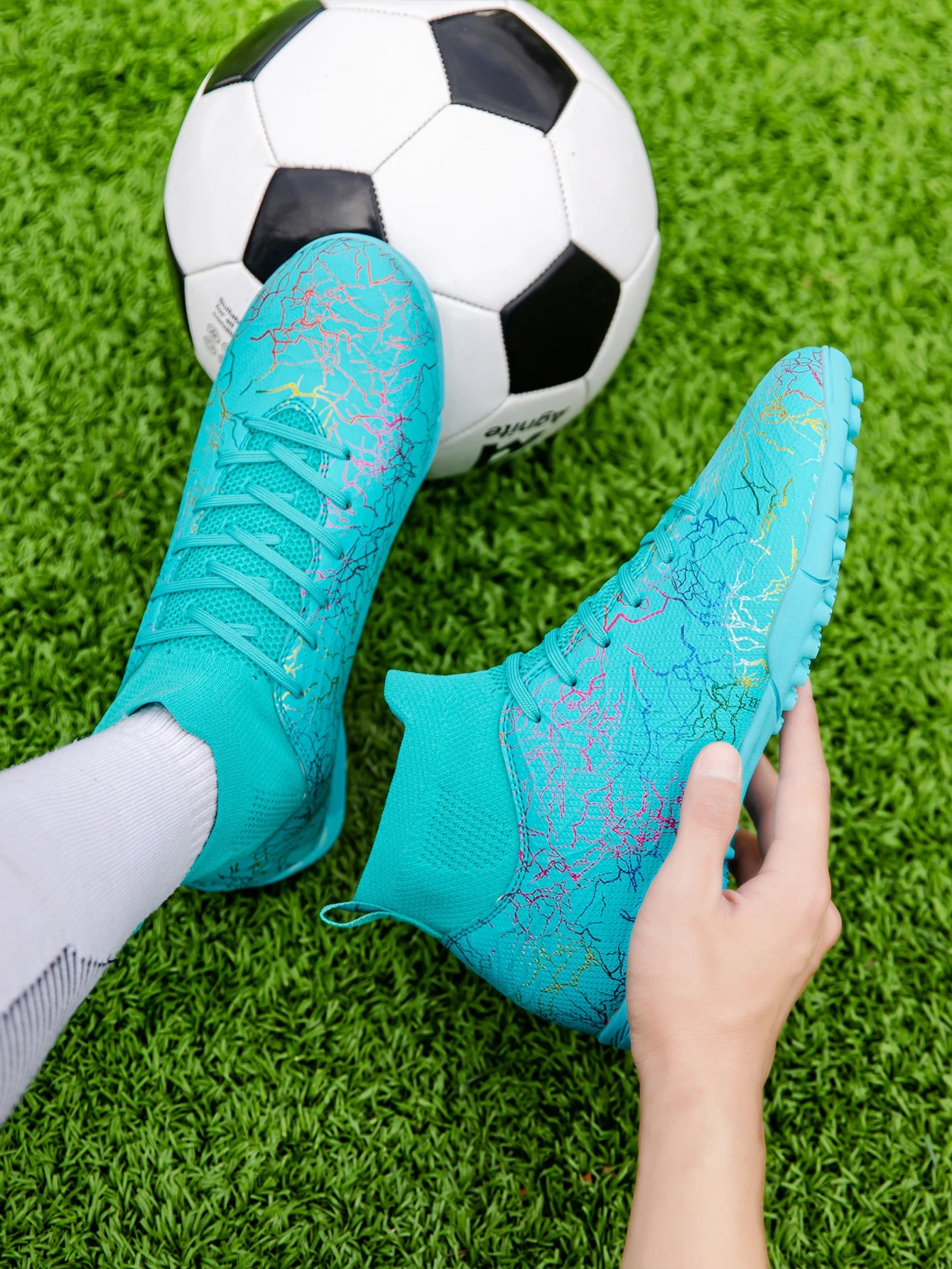 Professional High Top Soccer Shoes for Men, Tf, Broken Nails, Short Nails, Artificial Grass Training, Breathable, Anti Slip