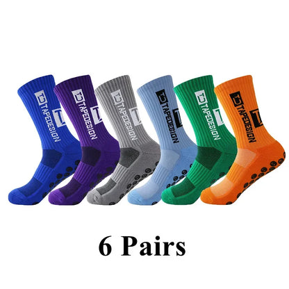 6Pairs/Lot New ANTI SLIP Tapedesign Football Socks Mid Calf Non-Slip Soccer Sport Cycling Sports Mens Sock EU38-44