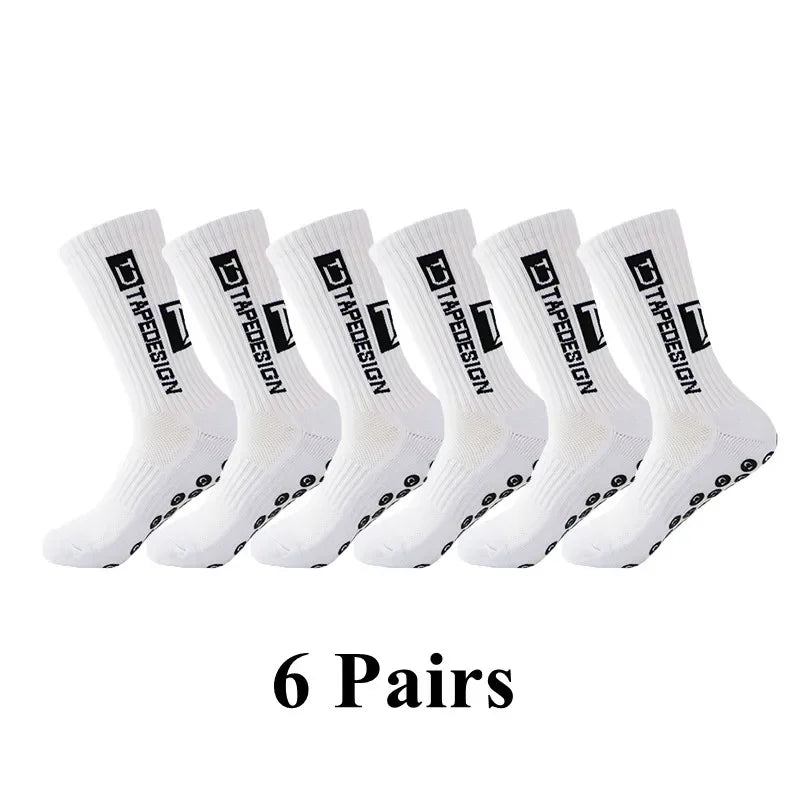 6Pairs/Lot New ANTI SLIP Tapedesign Football Socks Mid Calf Non-Slip Soccer Sport Cycling Sports Mens Sock EU38-44