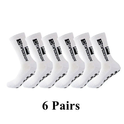 6Pairs/Lot New ANTI SLIP Tapedesign Football Socks Mid Calf Non-Slip Soccer Sport Cycling Sports Mens Sock EU38-44