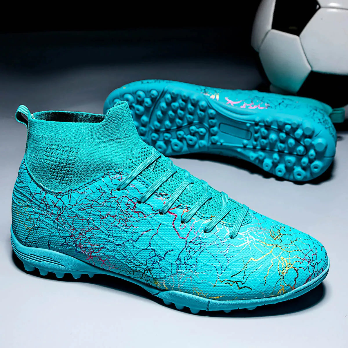 Professional High Top Soccer Shoes for Men, Tf, Broken Nails, Short Nails, Artificial Grass Training, Breathable, Anti Slip